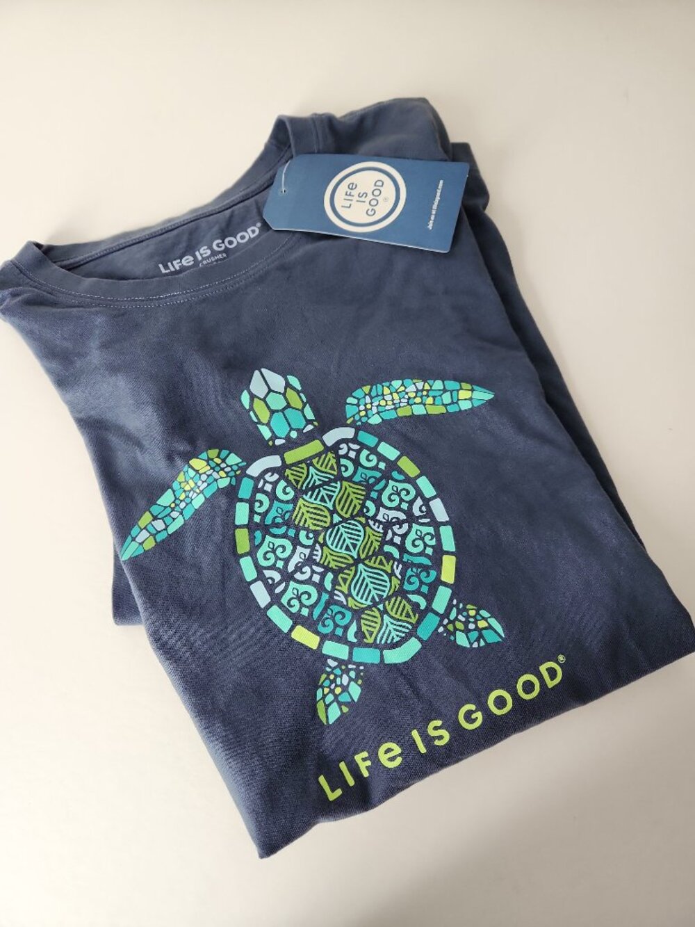 Life is Good Men's Crusher Tee short sleeve Mandala Turtle blue colorway XL NEW